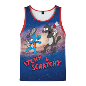 Мужская майка 3D с принтом Itchy & Scratchy space в Курске, 100% полиэстер | круглая горловина, приталенный силуэт, длина до линии бедра. Пройма и горловина окантованы тонкой бейкой | simpsons | the itchy  scratchy | симпсоны | щекотка и царапка