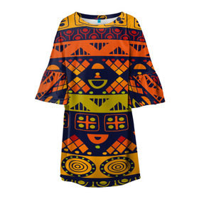 Детское платье 3D с принтом Африканские символы в Курске, 100% полиэстер | прямой силуэт, чуть расширенный к низу. Круглая горловина, на рукавах — воланы | Тематика изображения на принте: africa | pattern | африка | африканские мотивы | народы африки | национальная одежда | переплетение нитей | ткани | узор | этнический узор