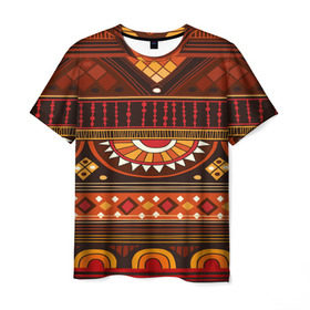 Мужская футболка 3D с принтом Узорная этника в Курске, 100% полиэфир | прямой крой, круглый вырез горловины, длина до линии бедер | africa | pattern | африка | африканские мотивы | народы африки | национальная одежда | переплетение нитей | ткани | узор | этнический узор