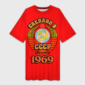 Платье-футболка 3D с принтом Сделано в 1969 в Курске,  |  | герб | герб россии | год рождения | дата | надпись | россия | сделано | ссср