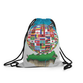 Рюкзак-мешок 3D с принтом Флаги в Курске, 100% полиэстер | плотность ткани — 200 г/м2, размер — 35 х 45 см; лямки — толстые шнурки, застежка на шнуровке, без карманов и подкладки | америка | казахстан | карта | россия | туризм | флаг | флаги | шар