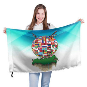 Флаг 3D с принтом Флаги в Курске, 100% полиэстер | плотность ткани — 95 г/м2, размер — 67 х 109 см. Принт наносится с одной стороны | америка | казахстан | карта | россия | туризм | флаг | флаги | шар