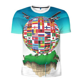 Мужская футболка 3D спортивная с принтом Флаги в Курске, 100% полиэстер с улучшенными характеристиками | приталенный силуэт, круглая горловина, широкие плечи, сужается к линии бедра | Тематика изображения на принте: америка | казахстан | карта | россия | туризм | флаг | флаги | шар