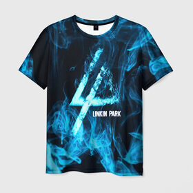 Мужская футболка 3D с принтом Linkin Park синий дым в Курске, 100% полиэфир | прямой крой, круглый вырез горловины, длина до линии бедер | альтернативный рок | линкин парк