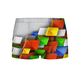 Мужские трусы 3D с принтом Абстрактные фигуры в Курске, 50% хлопок, 50% полиэстер | классическая посадка, на поясе мягкая тканевая резинка | грань | краски | кубик | кубики | линии | мозаика | разноцветные кубы | ребро | текстура | тени | узор