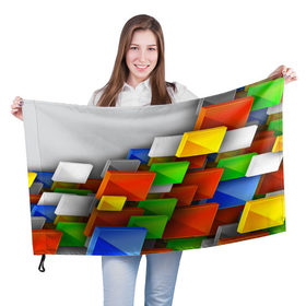 Флаг 3D с принтом Абстрактные фигуры в Курске, 100% полиэстер | плотность ткани — 95 г/м2, размер — 67 х 109 см. Принт наносится с одной стороны | грань | краски | кубик | кубики | линии | мозаика | разноцветные кубы | ребро | текстура | тени | узор