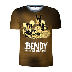 Мужская футболка 3D спортивная с принтом Bendy and the ink machine в Курске, 100% полиэстер с улучшенными характеристиками | приталенный силуэт, круглая горловина, широкие плечи, сужается к линии бедра | bendy | horror | ink | machine