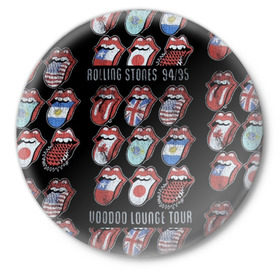 Значок с принтом The Rolling Stones в Курске,  металл | круглая форма, металлическая застежка в виде булавки | Тематика изображения на принте: англия | аргентина | блюз рок | канада | мик джаггер | музыка | песни | психоделический рок | ритм н блюз | рок | рок н ролл | ролинг | рот | стоун | стоунз | сша | флаг | язык | япония