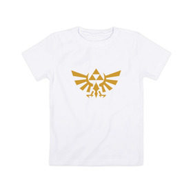 Детская футболка хлопок с принтом The Legend of Zelda в Курске, 100% хлопок | круглый вырез горловины, полуприлегающий силуэт, длина до линии бедер | Тематика изображения на принте: triforce | желтый | зельда | легенда | лого | трифорс | эмблема