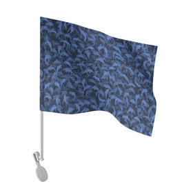 Флаг для автомобиля с принтом Камуфляж с дельфинами в Курске, 100% полиэстер | Размер: 30*21 см | вода | дельфин | дельфины | милитари | море | океан | паттерн | синий | текстура | черное