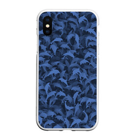 Чехол для iPhone XS Max матовый с принтом Камуфляж с дельфинами в Курске, Силикон | Область печати: задняя сторона чехла, без боковых панелей | вода | дельфин | дельфины | милитари | море | океан | паттерн | синий | текстура | черное