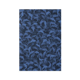 Обложка для паспорта матовая кожа с принтом Камуфляж с дельфинами в Курске, натуральная матовая кожа | размер 19,3 х 13,7 см; прозрачные пластиковые крепления | Тематика изображения на принте: вода | дельфин | дельфины | милитари | море | океан | паттерн | синий | текстура | черное