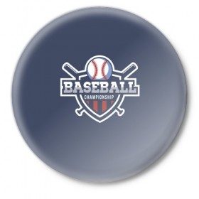 Значок с принтом Baseball в Курске,  металл | круглая форма, металлическая застежка в виде булавки | Тематика изображения на принте: baseball | аут | бейс | бита | бол | игра | мяч | страйк