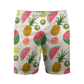 Мужские шорты 3D спортивные с принтом Тропический рай в Курске,  |  | ананас | арбуз | киви | лимон | манго | паттерн | тропики | фрукты