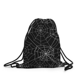 Рюкзак-мешок 3D с принтом Паутинка в Курске, 100% полиэстер | плотность ткани — 200 г/м2, размер — 35 х 45 см; лямки — толстые шнурки, застежка на шнуровке, без карманов и подкладки | белый | паутина | узор | хэллоуин | черный