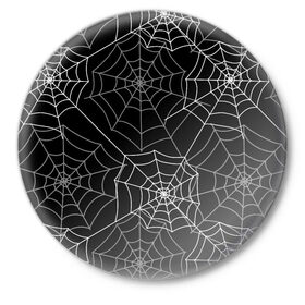Значок с принтом Паутинка в Курске,  металл | круглая форма, металлическая застежка в виде булавки | Тематика изображения на принте: белый | паутина | узор | хэллоуин | черный