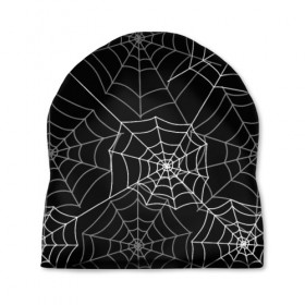 Шапка 3D с принтом Паутинка в Курске, 100% полиэстер | универсальный размер, печать по всей поверхности изделия | белый | паутина | узор | хэллоуин | черный