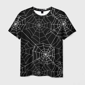 Мужская футболка 3D с принтом Паутинка в Курске, 100% полиэфир | прямой крой, круглый вырез горловины, длина до линии бедер | белый | паутина | узор | хэллоуин | черный