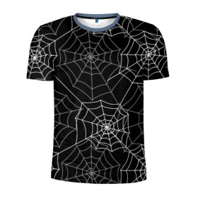 Мужская футболка 3D спортивная с принтом Паутинка в Курске, 100% полиэстер с улучшенными характеристиками | приталенный силуэт, круглая горловина, широкие плечи, сужается к линии бедра | белый | паутина | узор | хэллоуин | черный