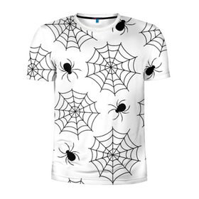 Мужская футболка 3D спортивная с принтом Паутинка в Курске, 100% полиэстер с улучшенными характеристиками | приталенный силуэт, круглая горловина, широкие плечи, сужается к линии бедра | белый | паук | паутина | узор | хэллоуин | черный