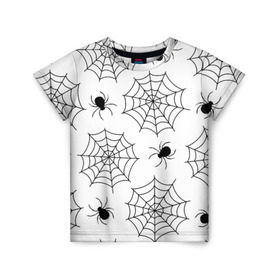 Детская футболка 3D с принтом Паутинка в Курске, 100% гипоаллергенный полиэфир | прямой крой, круглый вырез горловины, длина до линии бедер, чуть спущенное плечо, ткань немного тянется | белый | паук | паутина | узор | хэллоуин | черный