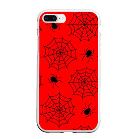 Чехол для iPhone 7Plus/8 Plus матовый с принтом Happy Halloween в Курске, Силикон | Область печати: задняя сторона чехла, без боковых панелей | белый | паук | паутина | узор | хэллоуин | черный