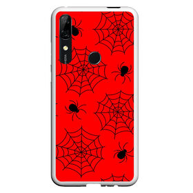 Чехол для Honor P Smart Z с принтом Happy Halloween в Курске, Силикон | Область печати: задняя сторона чехла, без боковых панелей | Тематика изображения на принте: белый | паук | паутина | узор | хэллоуин | черный