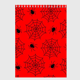 Скетчбук с принтом Happy Halloween в Курске, 100% бумага
 | 48 листов, плотность листов — 100 г/м2, плотность картонной обложки — 250 г/м2. Листы скреплены сверху удобной пружинной спиралью | Тематика изображения на принте: белый | паук | паутина | узор | хэллоуин | черный