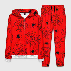 Мужской костюм 3D с принтом Happy Halloween в Курске, 100% полиэстер | Манжеты и пояс оформлены тканевой резинкой, двухслойный капюшон со шнурком для регулировки, карманы спереди | белый | паук | паутина | узор | хэллоуин | черный