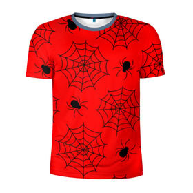 Мужская футболка 3D спортивная с принтом Happy Halloween в Курске, 100% полиэстер с улучшенными характеристиками | приталенный силуэт, круглая горловина, широкие плечи, сужается к линии бедра | белый | паук | паутина | узор | хэллоуин | черный