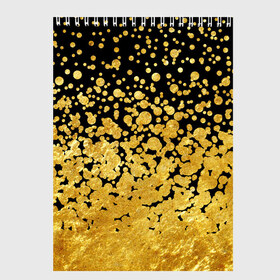 Скетчбук с принтом Золотой в Курске, 100% бумага
 | 48 листов, плотность листов — 100 г/м2, плотность картонной обложки — 250 г/м2. Листы скреплены сверху удобной пружинной спиралью | блеск | блестки | желтый | круги | перетекание | россыпь | черный