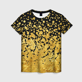 Женская футболка 3D с принтом Золотой в Курске, 100% полиэфир ( синтетическое хлопкоподобное полотно) | прямой крой, круглый вырез горловины, длина до линии бедер | блеск | блестки | желтый | круги | перетекание | россыпь | черный
