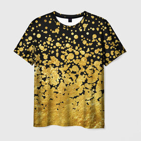 Мужская футболка 3D с принтом Золотой в Курске, 100% полиэфир | прямой крой, круглый вырез горловины, длина до линии бедер | блеск | блестки | желтый | круги | перетекание | россыпь | черный