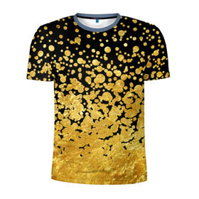 Мужская футболка 3D спортивная с принтом Золотой в Курске, 100% полиэстер с улучшенными характеристиками | приталенный силуэт, круглая горловина, широкие плечи, сужается к линии бедра | блеск | блестки | желтый | круги | перетекание | россыпь | черный