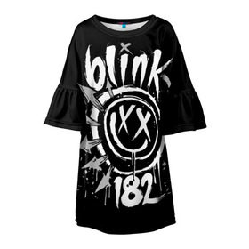 Детское платье 3D с принтом Blink-182 в Курске, 100% полиэстер | прямой силуэт, чуть расширенный к низу. Круглая горловина, на рукавах — воланы | Тематика изображения на принте: blink | california | pop | punk | rock | группа | калифорния | панк | рок