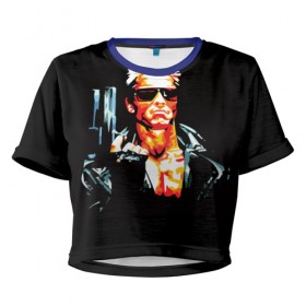 Женская футболка 3D укороченная с принтом Terminator Combat Sambo 3D в Курске, 100% полиэстер | круглая горловина, длина футболки до линии талии, рукава с отворотами | терминатор