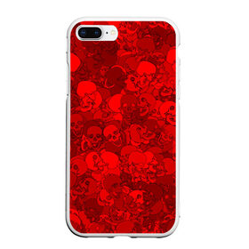 Чехол для iPhone 7Plus/8 Plus матовый с принтом Красные черепа в Курске, Силикон | Область печати: задняя сторона чехла, без боковых панелей | Тематика изображения на принте: камуфляж | кости | красный | милитари | паттерн | скелет | текстура | хеллоуин