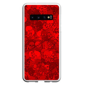 Чехол для Samsung Galaxy S10 с принтом Красные черепа в Курске, Силикон | Область печати: задняя сторона чехла, без боковых панелей | Тематика изображения на принте: камуфляж | кости | красный | милитари | паттерн | скелет | текстура | хеллоуин