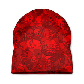 Шапка 3D с принтом Красные черепа в Курске, 100% полиэстер | универсальный размер, печать по всей поверхности изделия | Тематика изображения на принте: камуфляж | кости | красный | милитари | паттерн | скелет | текстура | хеллоуин