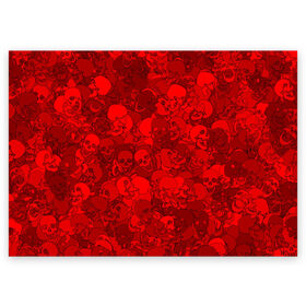 Поздравительная открытка с принтом Красные черепа в Курске, 100% бумага | плотность бумаги 280 г/м2, матовая, на обратной стороне линовка и место для марки
 | камуфляж | кости | красный | милитари | паттерн | скелет | текстура | хеллоуин