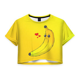 Женская футболка 3D укороченная с принтом Just Banana (Yellow) в Курске, 100% полиэстер | круглая горловина, длина футболки до линии талии, рукава с отворотами | banana | банан | желтый | оранжевый | фрукты