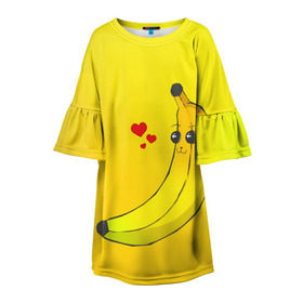 Детское платье 3D с принтом Just Banana (Yellow) в Курске, 100% полиэстер | прямой силуэт, чуть расширенный к низу. Круглая горловина, на рукавах — воланы | banana | банан | желтый | оранжевый | фрукты