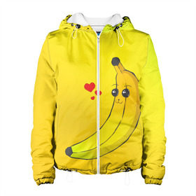 Женская куртка 3D с принтом Just Banana (Yellow) в Курске, ткань верха — 100% полиэстер, подклад — флис | прямой крой, подол и капюшон оформлены резинкой с фиксаторами, два кармана без застежек по бокам, один большой потайной карман на груди. Карман на груди застегивается на липучку | banana | банан | желтый | оранжевый | фрукты