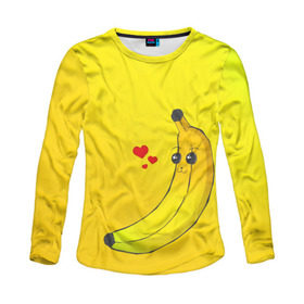 Женский лонгслив 3D с принтом Just Banana (Yellow) в Курске, 100% полиэстер | длинные рукава, круглый вырез горловины, полуприлегающий силуэт | banana | банан | желтый | оранжевый | фрукты