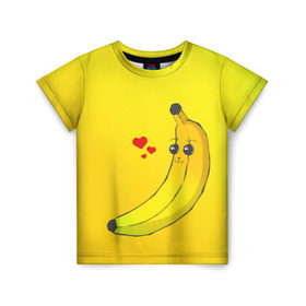 Детская футболка 3D с принтом Just Banana (Yellow) в Курске, 100% гипоаллергенный полиэфир | прямой крой, круглый вырез горловины, длина до линии бедер, чуть спущенное плечо, ткань немного тянется | Тематика изображения на принте: banana | банан | желтый | оранжевый | фрукты