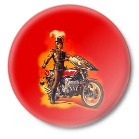 Значок с принтом Всадник в Курске,  металл | круглая форма, металлическая застежка в виде булавки | bike | harley | honda | kawasaki | moto | suzuki | yamaha | байкер | всадник | мотоцикл | рыцарь