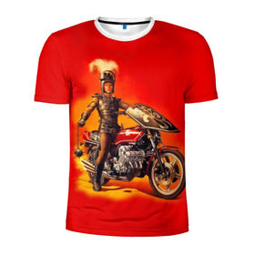 Мужская футболка 3D спортивная с принтом Всадник в Курске, 100% полиэстер с улучшенными характеристиками | приталенный силуэт, круглая горловина, широкие плечи, сужается к линии бедра | bike | harley | honda | kawasaki | moto | suzuki | yamaha | байкер | всадник | мотоцикл | рыцарь