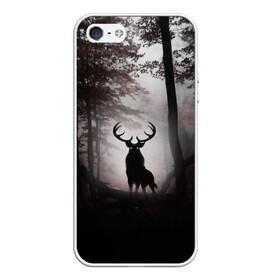 Чехол для iPhone 5/5S матовый с принтом Лес Олень в тумане в Курске, Силикон | Область печати: задняя сторона чехла, без боковых панелей | абстракция | арт | глаза | девушка | деревья | животное | животные | лес | листья | лучшие | ночь | олень | пейзаж | природа | туман | хеллоуин