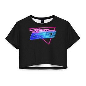 Женская футболка 3D укороченная с принтом Neon Grid в Курске, 100% полиэстер | круглая горловина, длина футболки до линии талии, рукава с отворотами | 80 е | 80s | 90 е | 90s | gta | miami | music | retro | retro wave | style | vhs | vice city | вайс сити | восьмидесятые | гта | девяностые | майами | синти