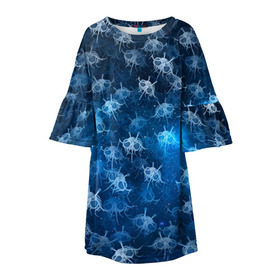 Детское платье 3D с принтом Летающие макаронные монстры в Курске, 100% полиэстер | прямой силуэт, чуть расширенный к низу. Круглая горловина, на рукавах — воланы | галактикаб паттерн | звезды | космос | лапша | лмм | мем | пастафарианство | спагетти | тефтели | фрикадельки